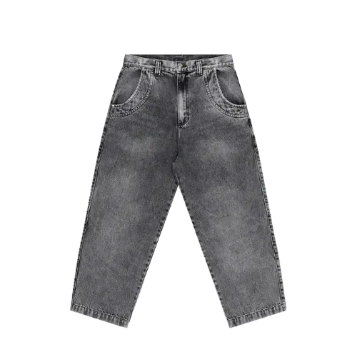 Calça Mad Enlatados Jeans Curvilínea Double Hand Desgaste Cinza