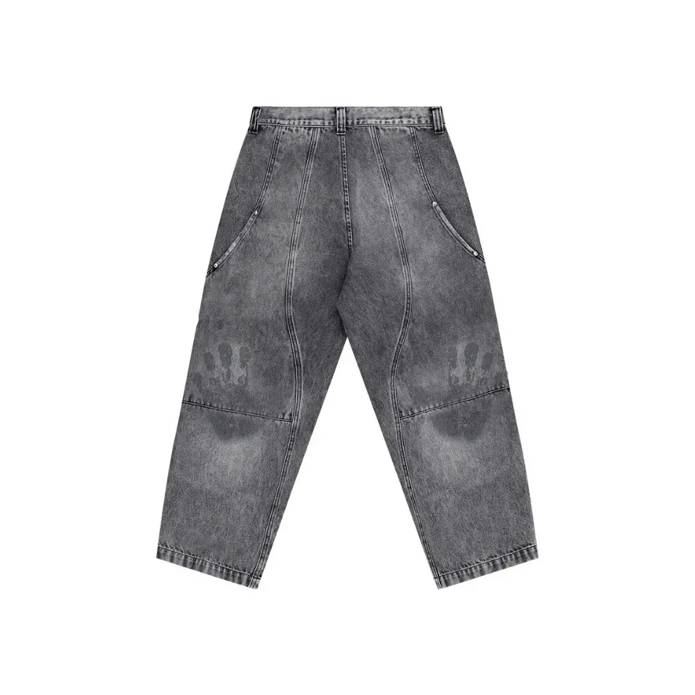 Calça Mad Enlatados Jeans Curvilínea Double Hand Desgaste Cinza foto 1