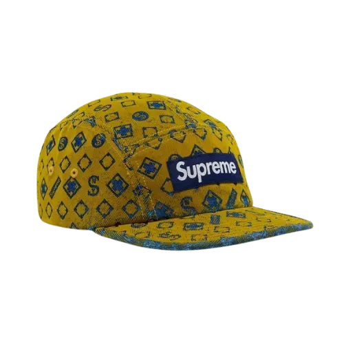 Boné Supreme Flocked Denim Camp Mustard