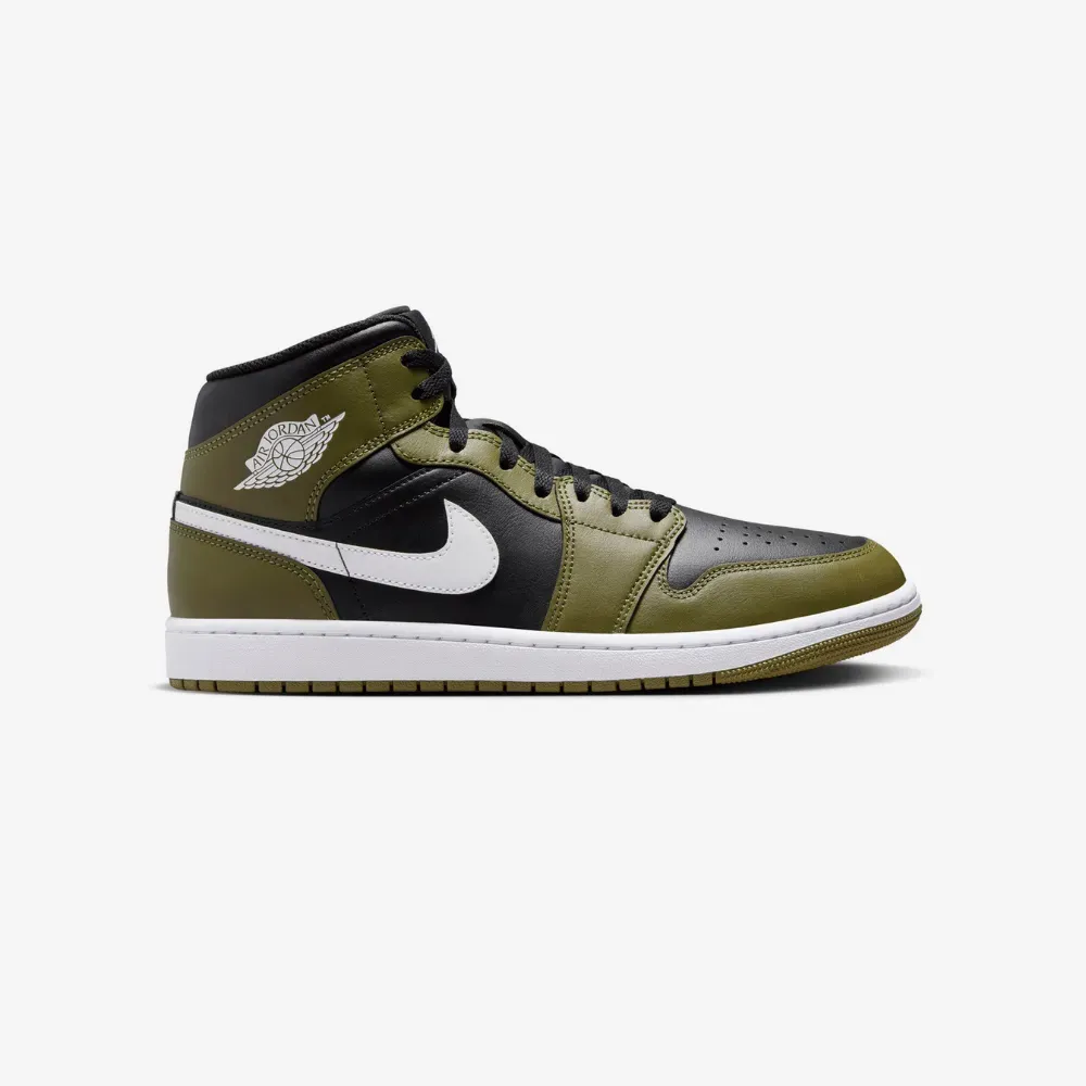 Air Jordan 1 Mid Black White Medium Olive Sail foto 1