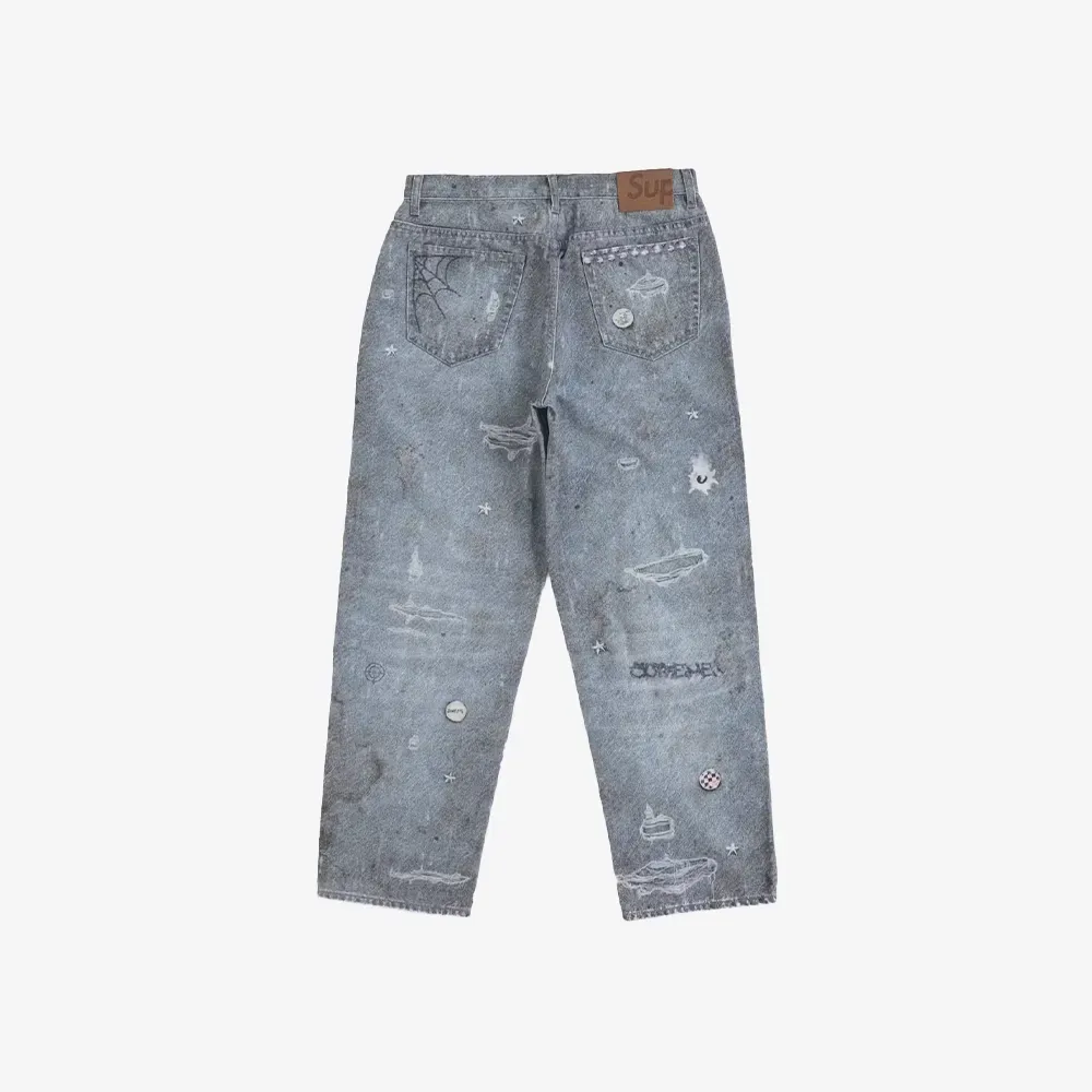 パンツ Supreme HJR Trompe L oeil Loose Fit Jean Calça Supreme HJR Trompe L'oeil Loose Fit Jeans Blue - Droper