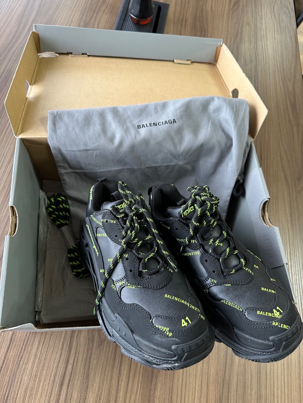Balenciaga Triple S Allover Logo Black Green