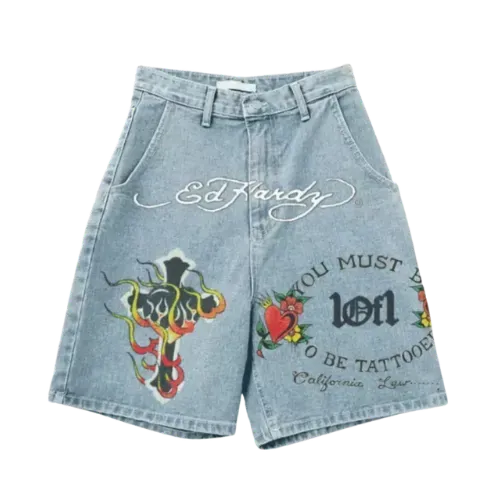Ed Hardy x Exclusiviist 1of1 Shorts N1RVANA Denim