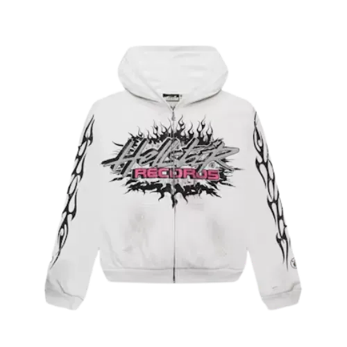 Moletom Hellstar Records Glitter Zip-Up White - Droper