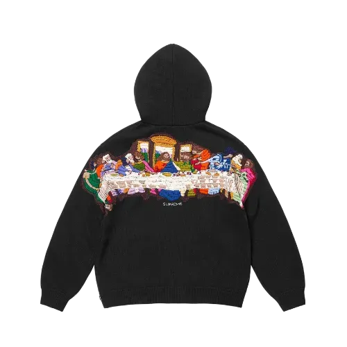 Moletom Supreme Last Supper Embroidered Zip Up Hooded Black - Droper