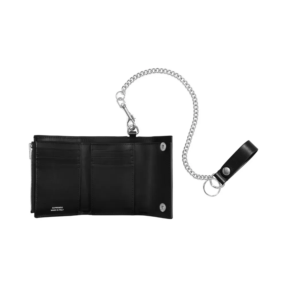 Supreme Leather Chain Wallet 黒新品 2025FW Carteira Supreme Leather Chain Black FW25-W8 - Droper