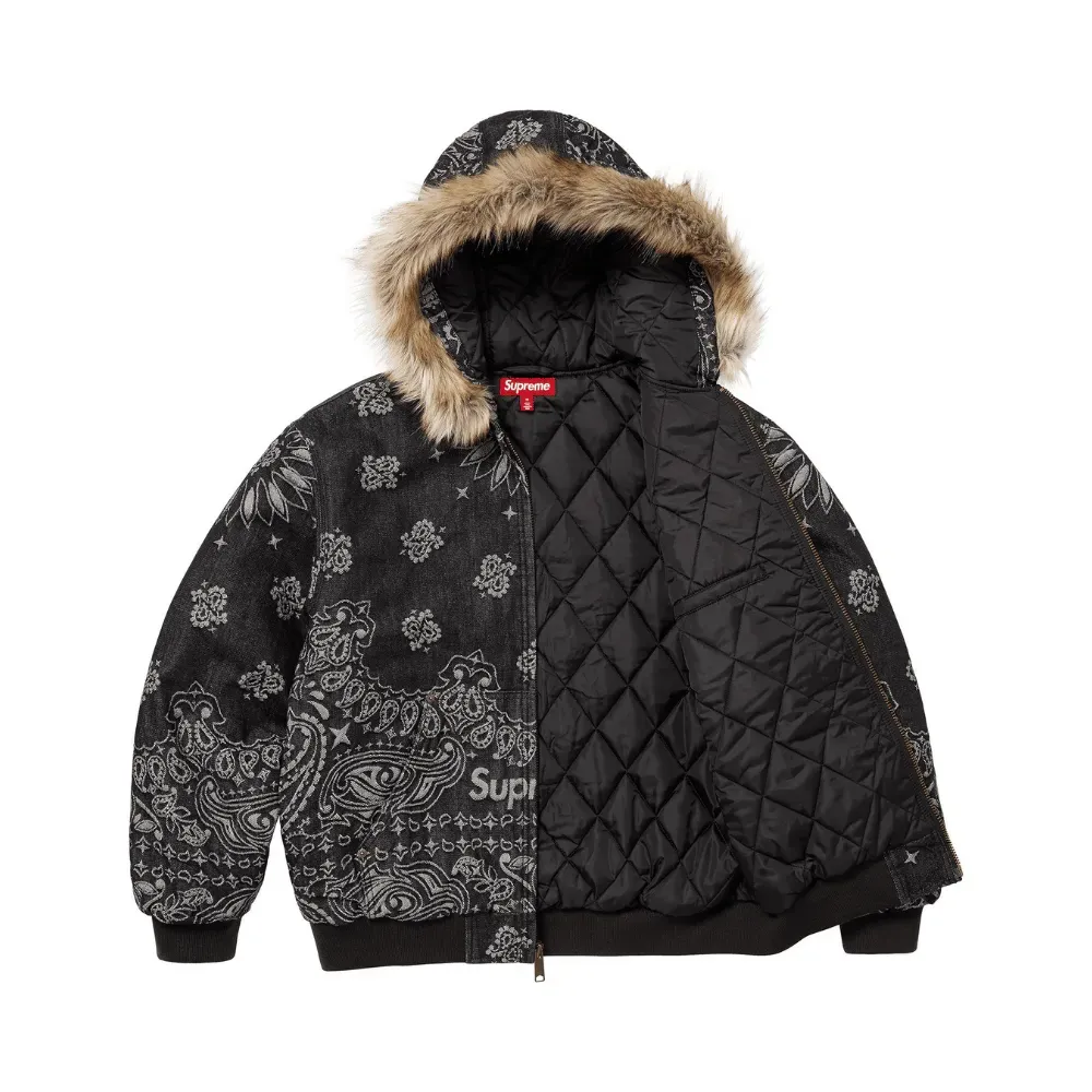Jaqueta Supreme Bandana Jacquard Denim Hooded Work Black - Droper