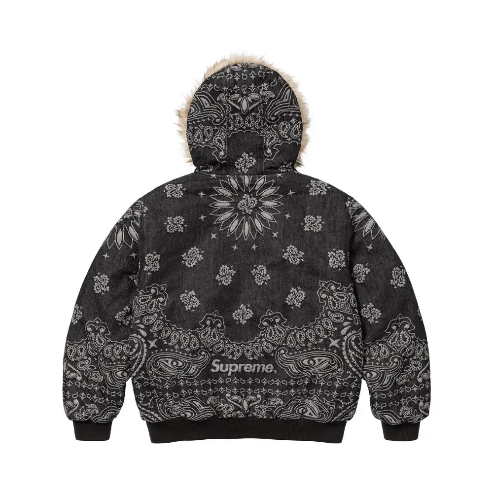 Jaqueta Supreme Bandana Jacquard Denim Hooded Work Black - Droper