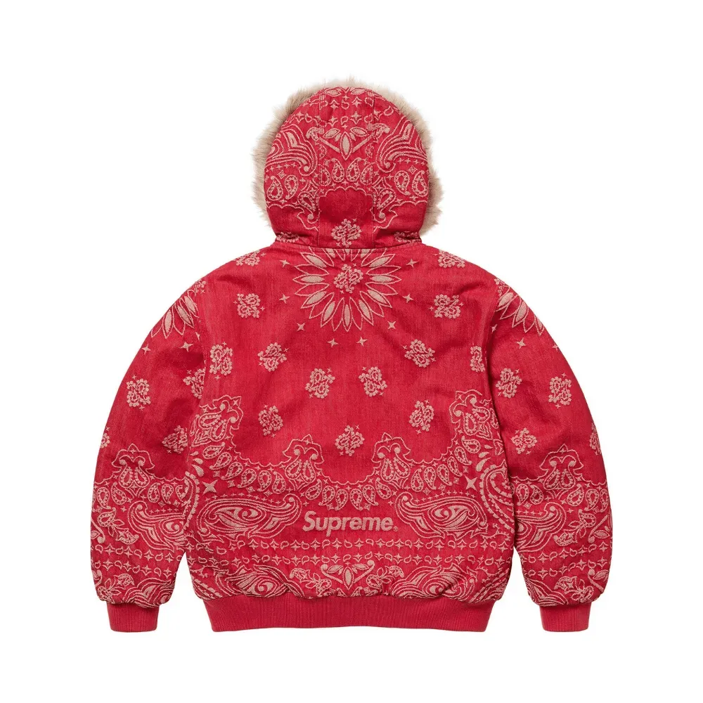 Jaqueta Supreme Bandana Jacquard Denim Hooded Work Red - Droper