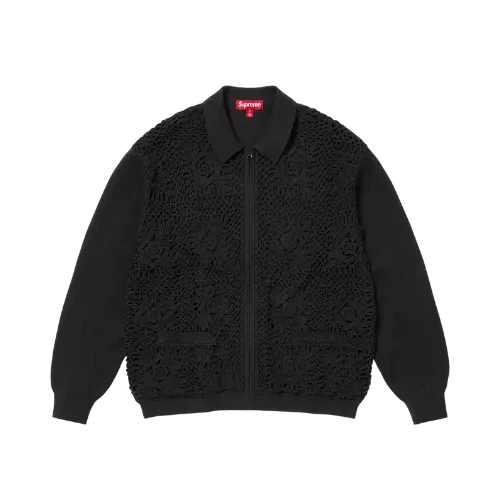 Cardigan Supreme Crochet Zip Up Black - Droper