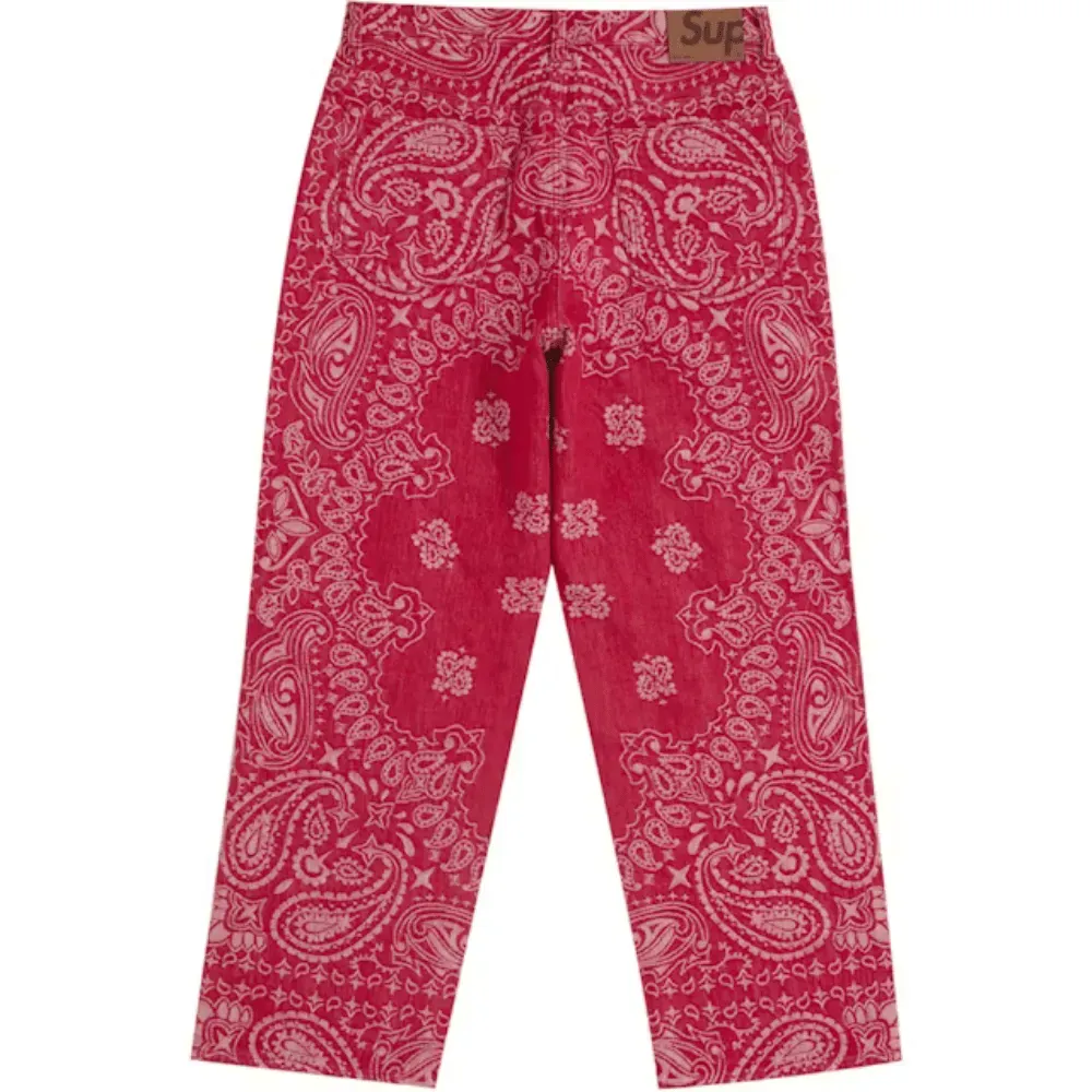 Calça Supreme Bandana Jacquard Baggy Jean Red - Droper