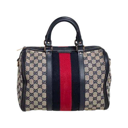 Gucci Boston Vintage Web GG Canvas Beige/Navy Blue