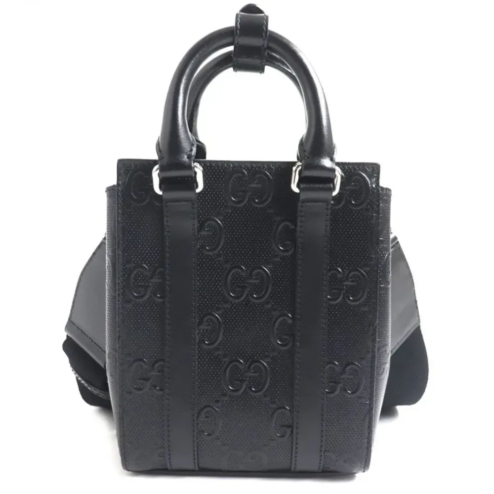 Gucci GG Embossed Leather Mini Tote Bag Black foto 1