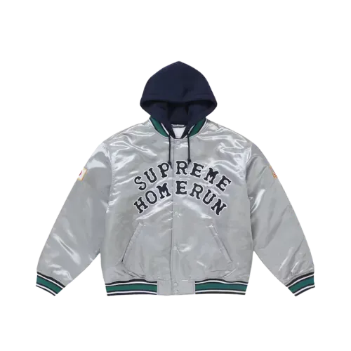 Jaqueta Supreme Homerun Satin Hooded Varsity Silver - Droper