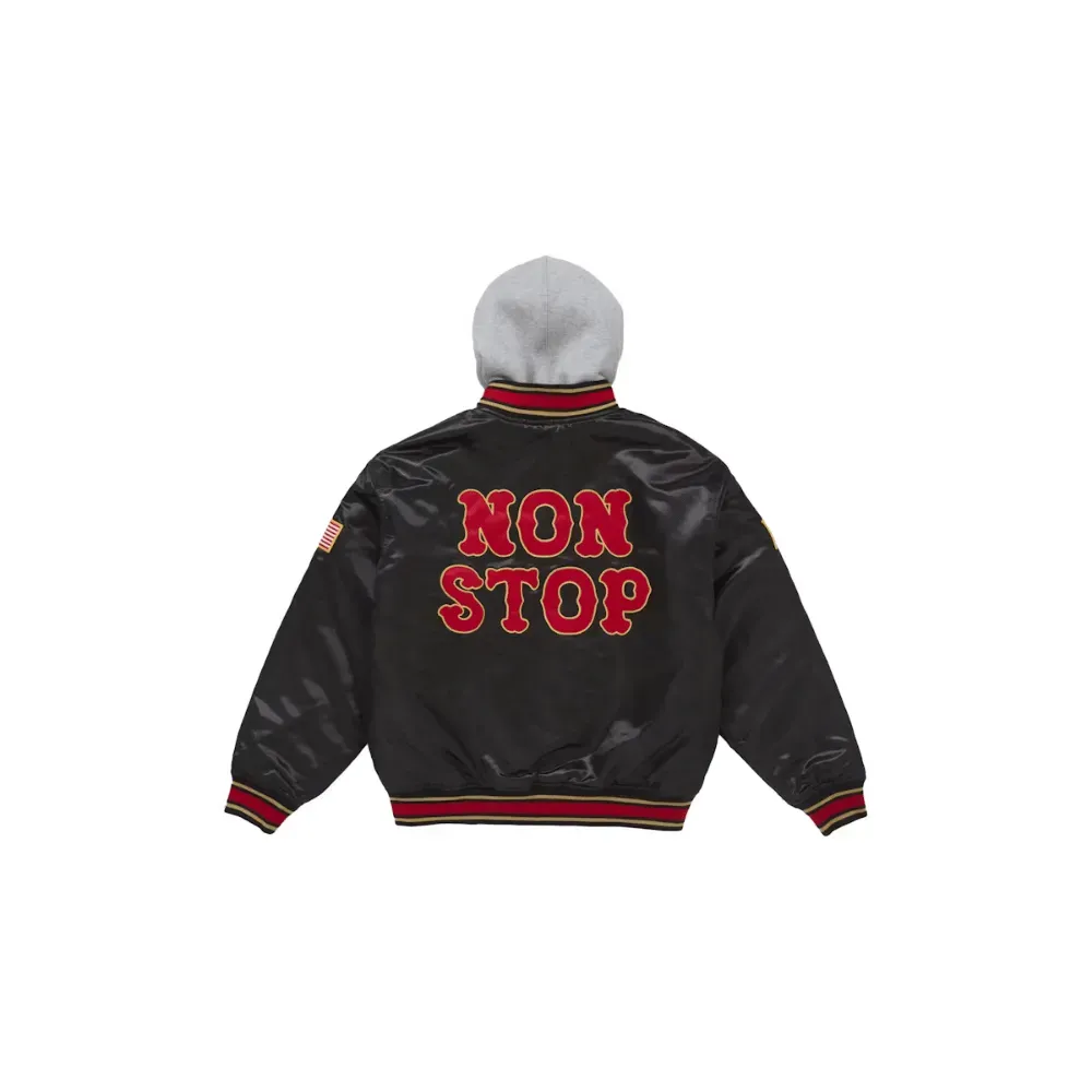 Imagem Jaqueta Supreme Homerun Satin Hooded Varsity Black