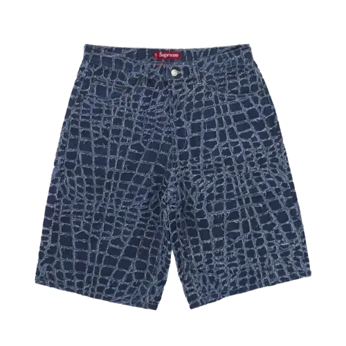 Short Supreme Frayed Croc Baggy Denim Indigo - Droper