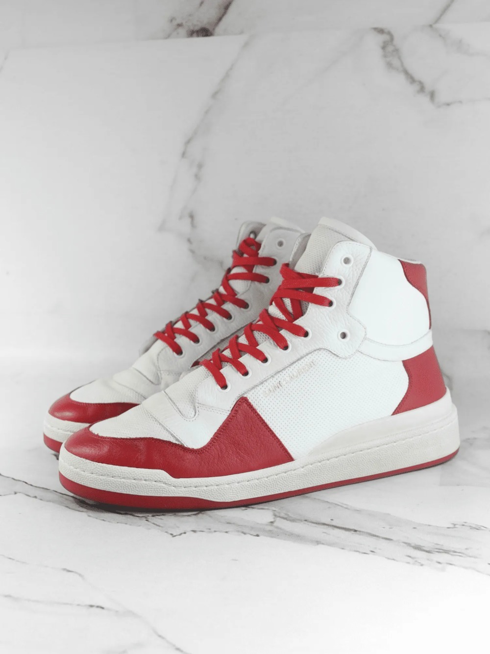 Tênis Yves Saint Laurent Cano Alto SL24 Branco/Vermelho