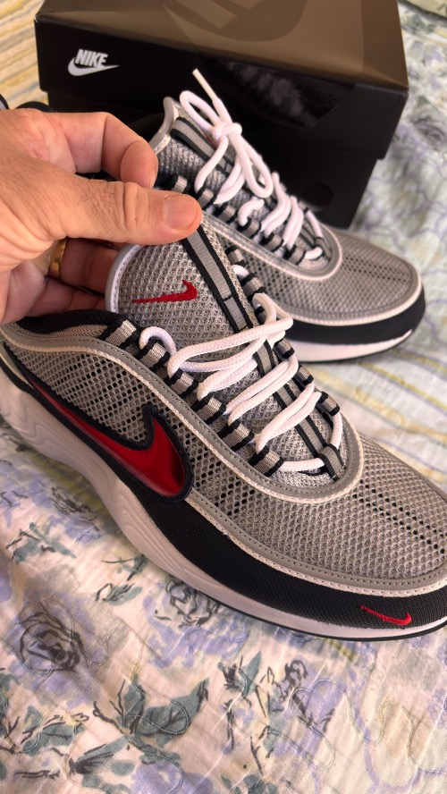 Nike Air Zoom Spiridon OG Metallic Silver and Sport Red