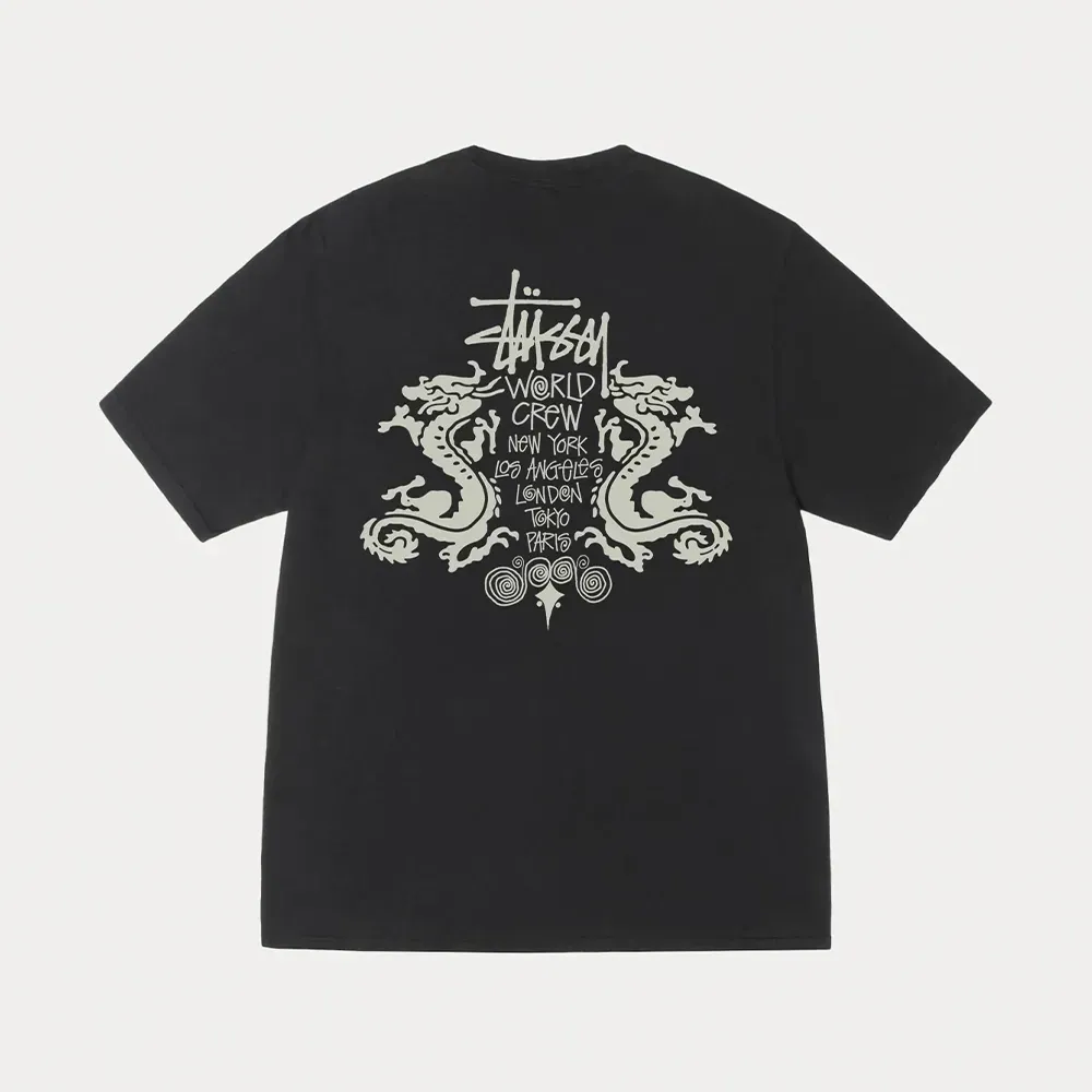 Camiseta Stüssy Double Dragon Pigment Dyed Tee Black - Droper