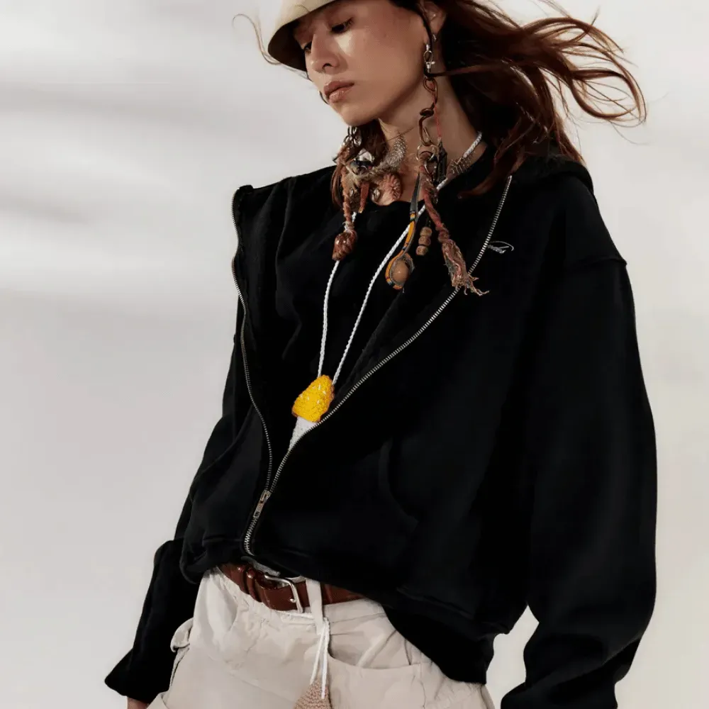 Moletom State of Wonder Script Logo Boxy Zip-up Black foto 3