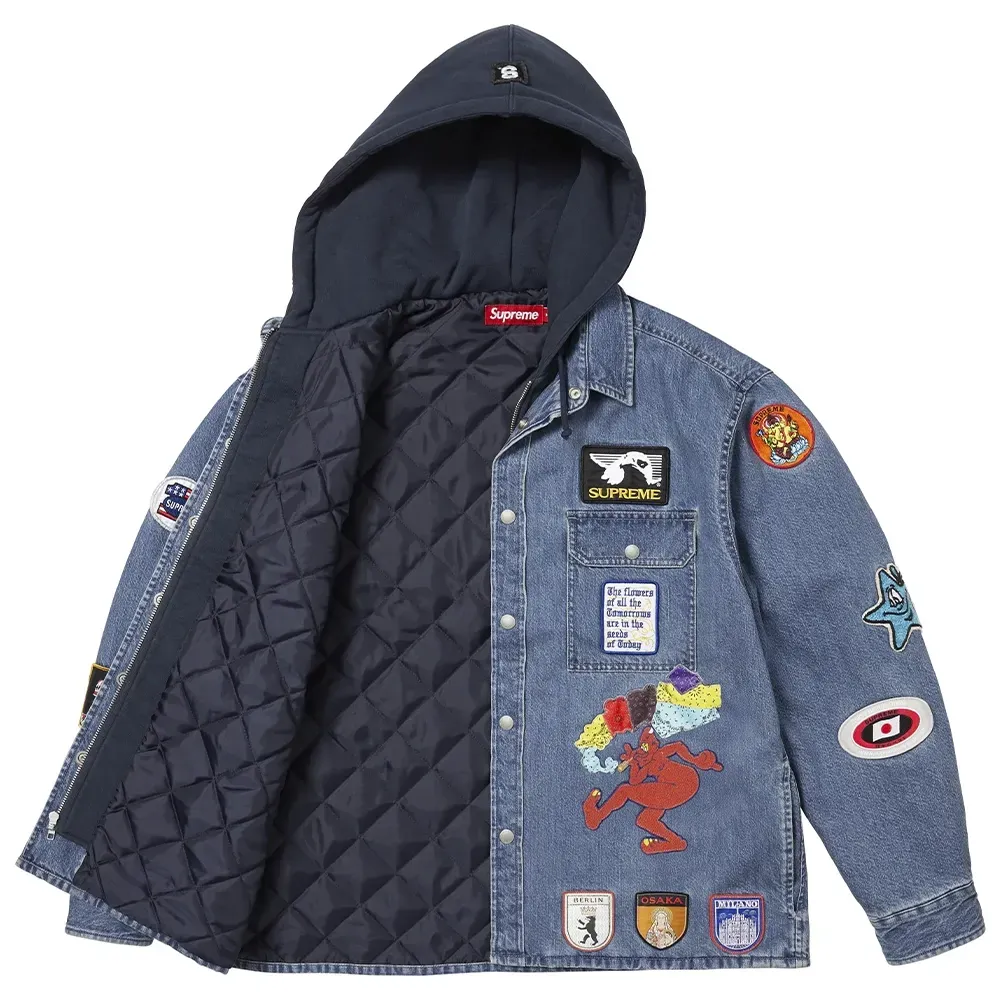 Jaqueta Supreme Patches Hooded Zip Up Denim foto 1