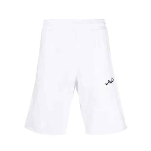 Shorts Off-White Solid Color Logo Embroidered Straight Sports White
