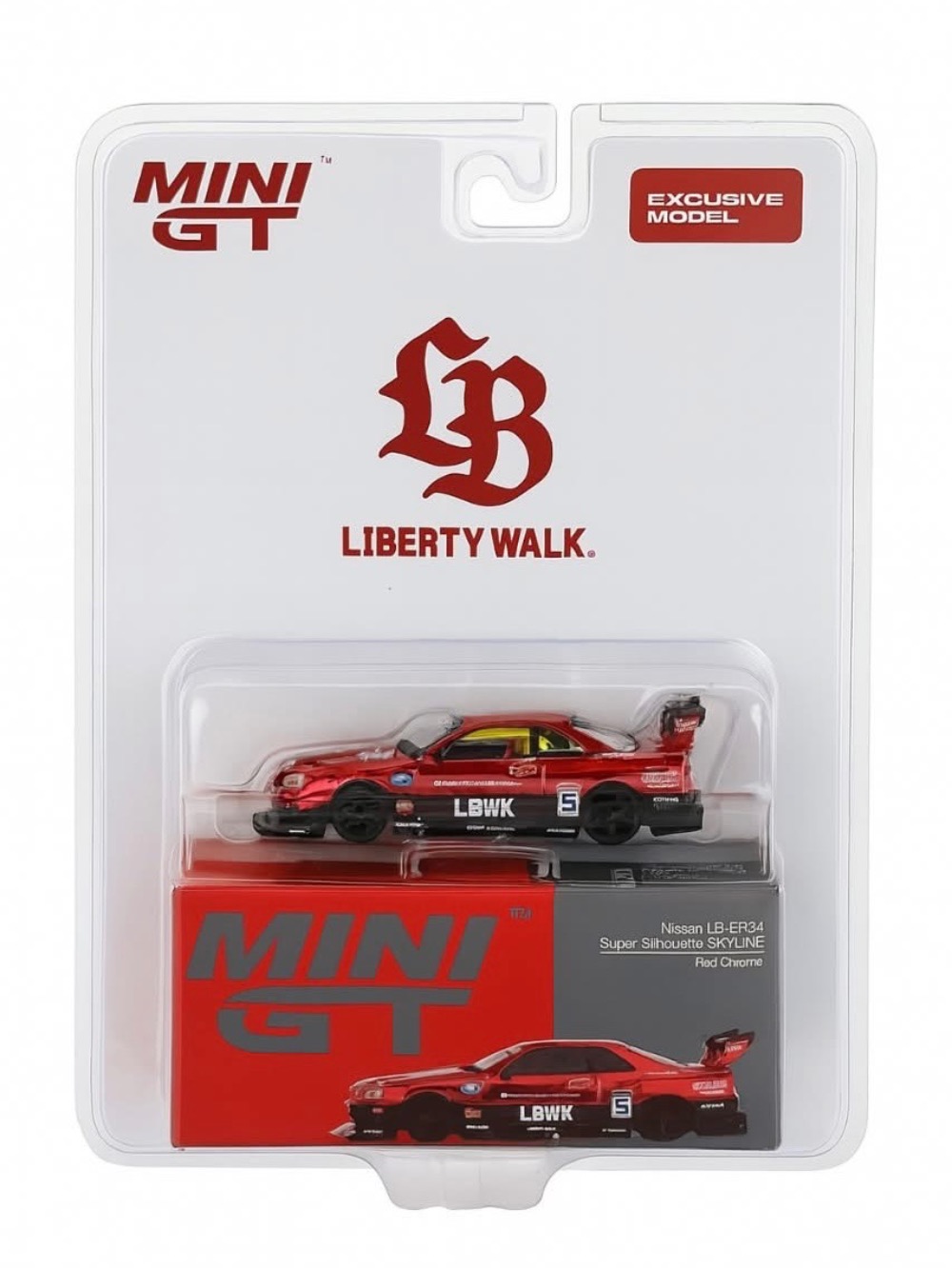 Mini GT Nissan LB-ER34 Super Silhouette SKYLINE Red Chrome
