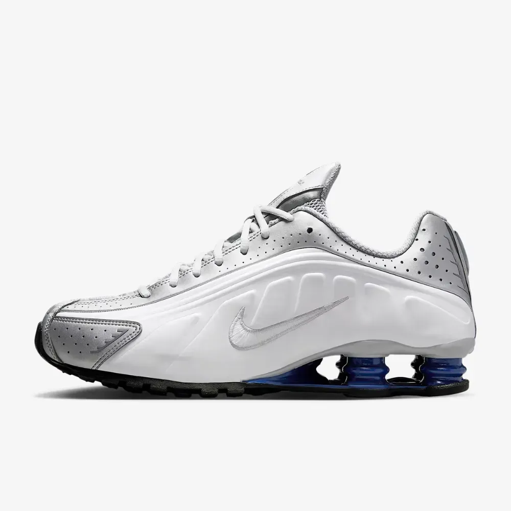 靴 NIKE SHOX R4 LLIC SILVER 26.0 Nike Shox R4 Metallic Silver Deep Royal Blue - Droper