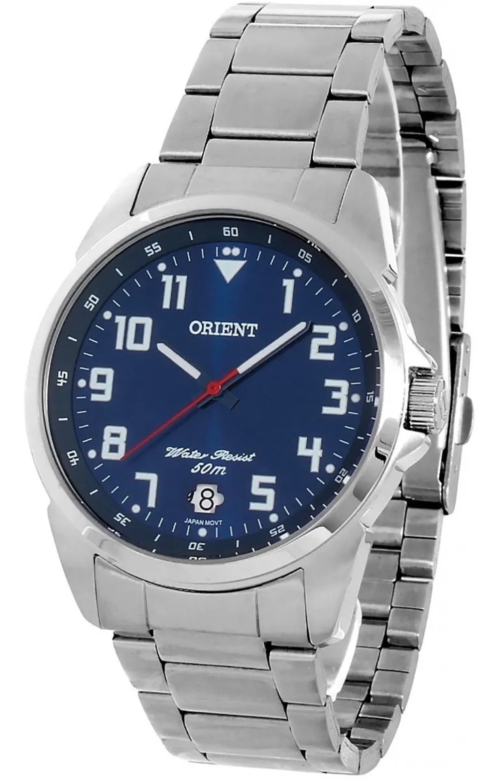 Relógio de pulso Orient Analógico com Correia de aço inoxidável Fundo azul