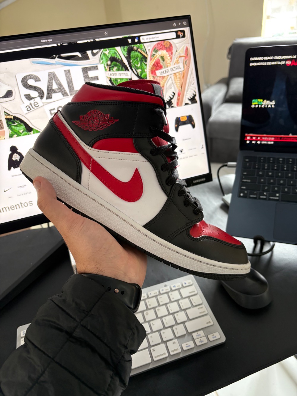 Air Jordan 1 Mid Bred Toe — 44 / 44.5 / 45, Usado