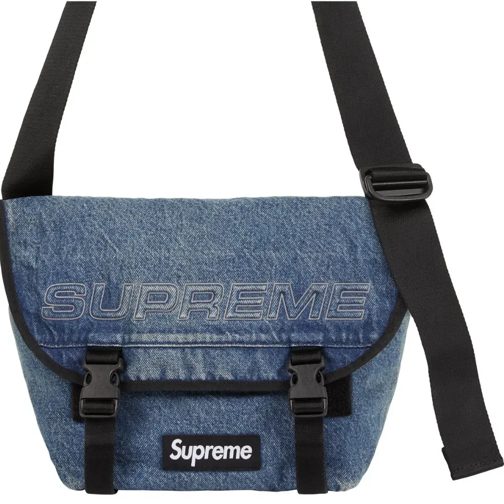 Bolsa Supreme Denim Messenger Washed Indigo FW25-W1 - Droper