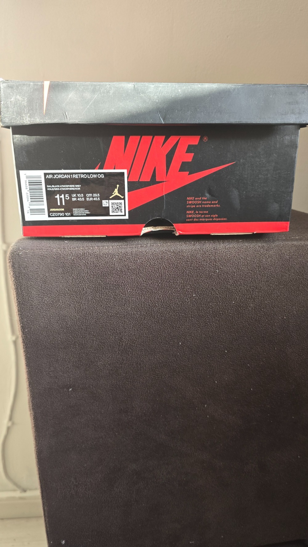 Air Jordan 1 Low OG Atmosphere Grey — 43.5, Usado