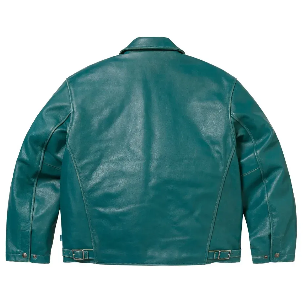Schott x Supreme Jaqueta Leather Racer Teal FW25-W11 - Droper