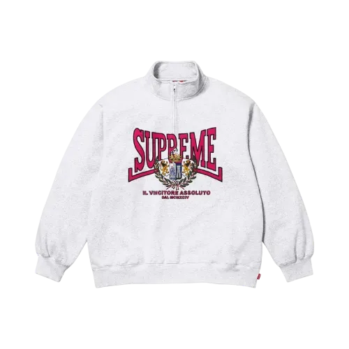 Moletom Supreme Crest Appliqué Half Zip Ash Grey FW25-W3 - Droper