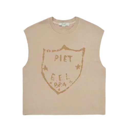 Tank Top Piet Emblem Raw Edge Oversized Khaki