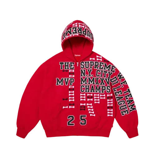 Supreme Moletom League Champs Zip Up Hooded Red FW25-W4 - Droper