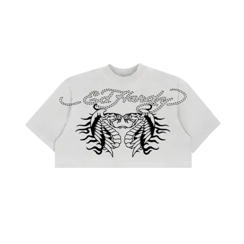 Cropped Ed Hardy Two Headed Snake White