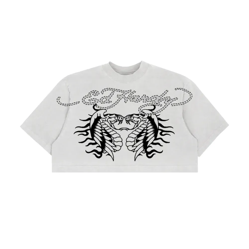 Cropped Ed Hardy Two Headed Snake White - Droper