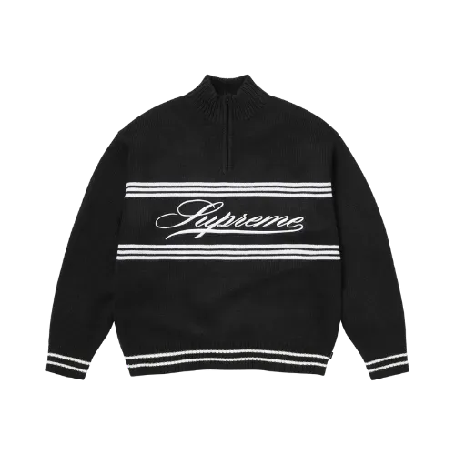 Sweater Supreme Script Stripe Half Zip Black FW25-W6 - Droper