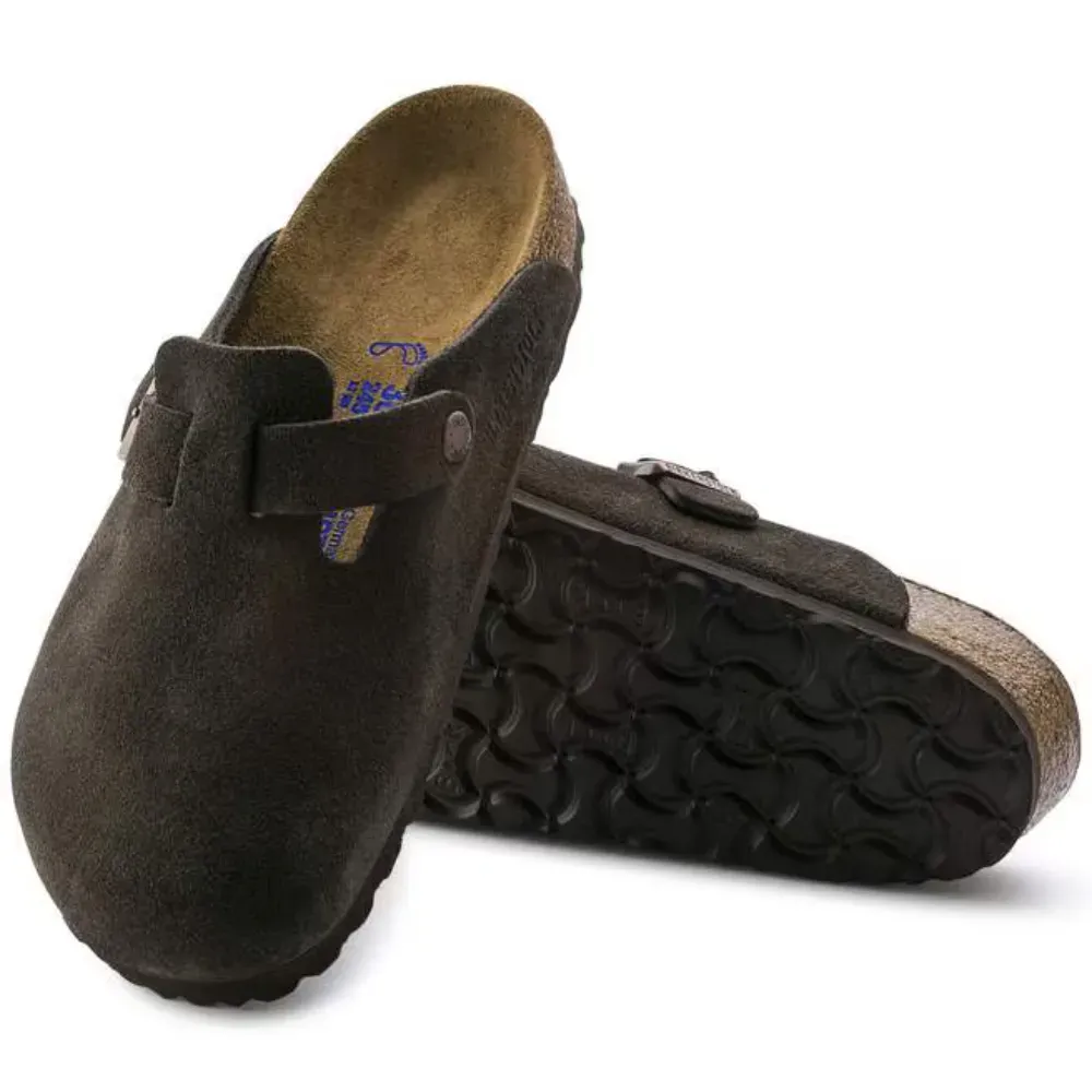 Birkenstock Clog Boston Soft Footbed Suede Leather Mocha - Droper