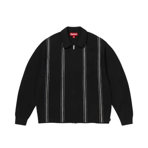 Sweater Supreme Stripe Zip Up Polo Black FW25-W7 - Droper
