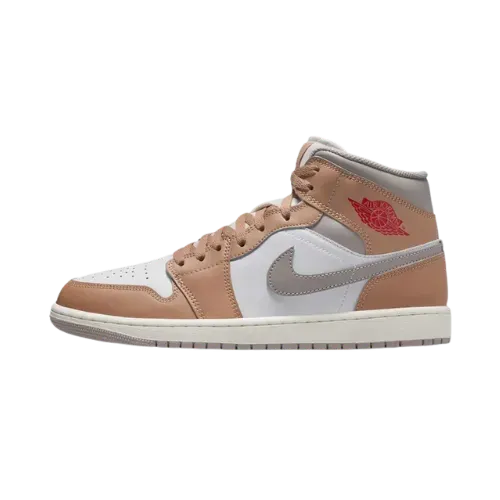 Air Jordan 1 Mid Hemp White College Grey Fire Red