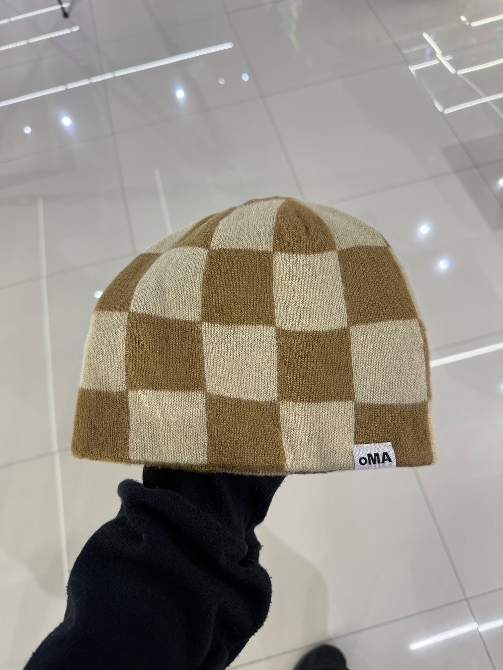 Touca oMA Studios Mohair Checkred Skully Cream — Único, Novo