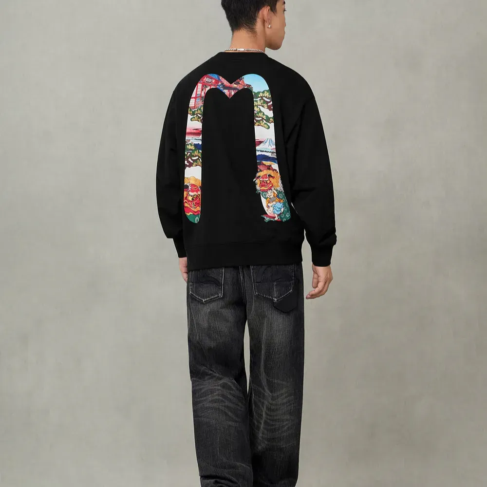 ゆ*き様 [美品]エヴィス　 ＥＶＩＳＥ　貴重ブラックトレーナー南無阿弥陀仏 Crewneck Evisu Godhead Lion Dance Daicock Loose Black - Droper