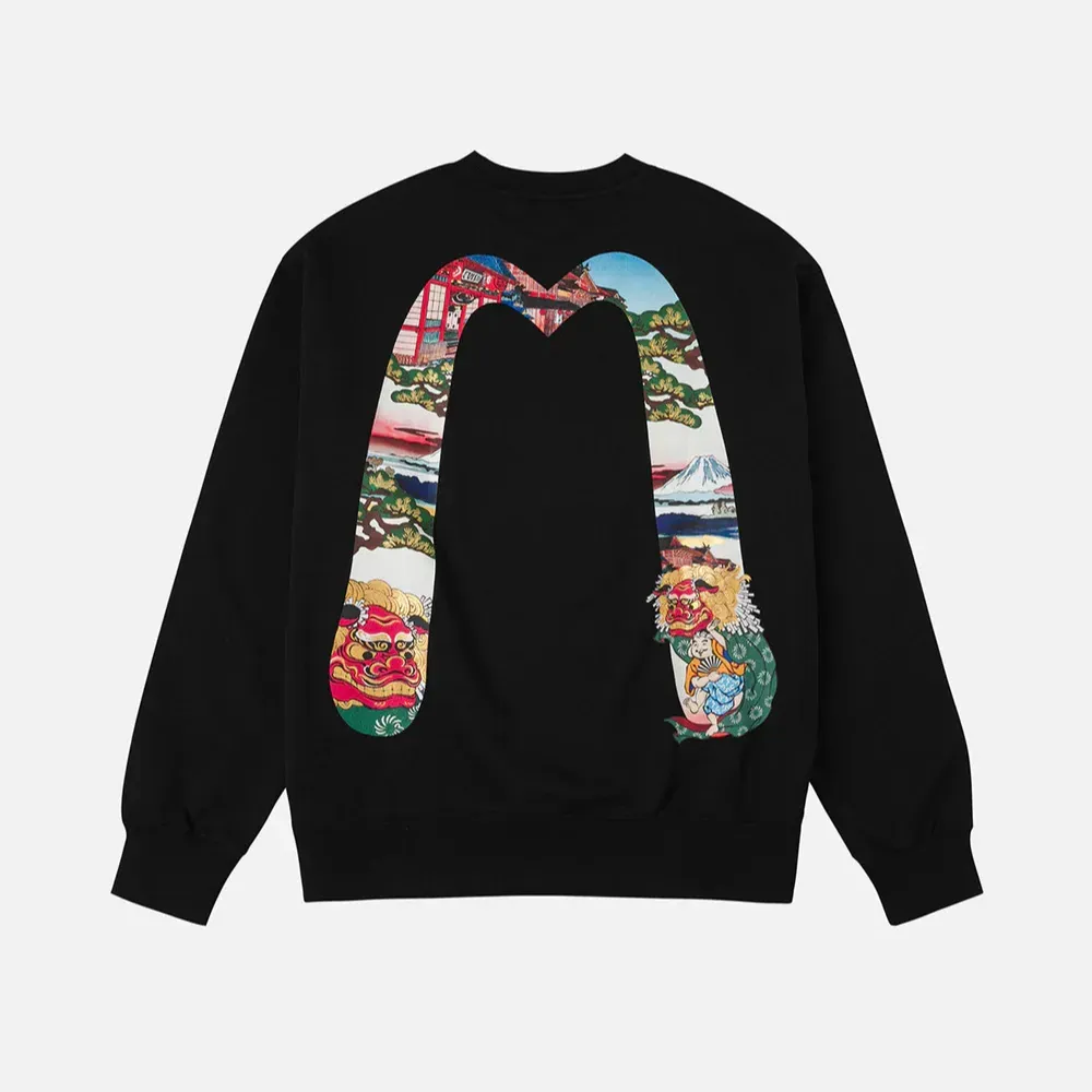 ゆ*き様 [美品]エヴィス　 ＥＶＩＳＥ　貴重ブラックトレーナー南無阿弥陀仏 Crewneck Evisu Godhead Lion Dance Daicock Loose Black - Droper