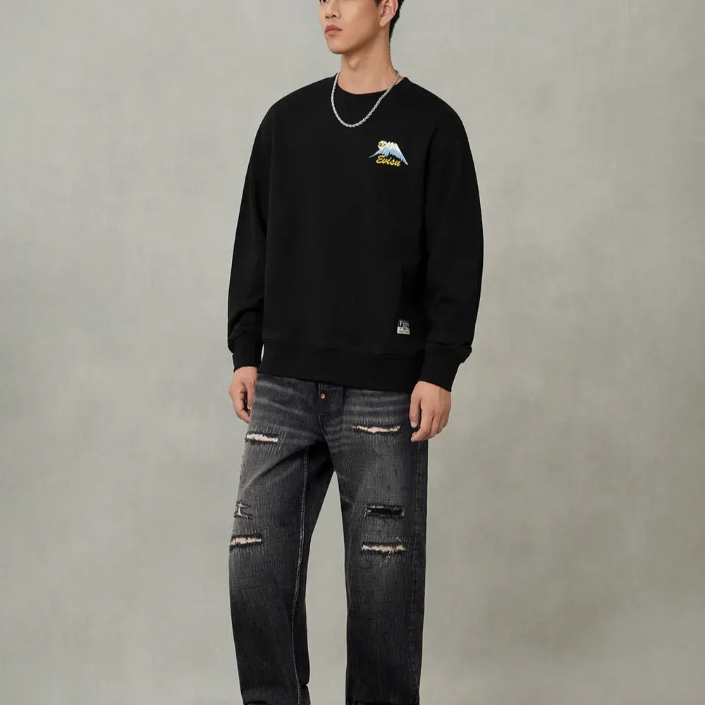 Crewneck Evisu Godhead Lion Dance Daicock Loose Black - Droper