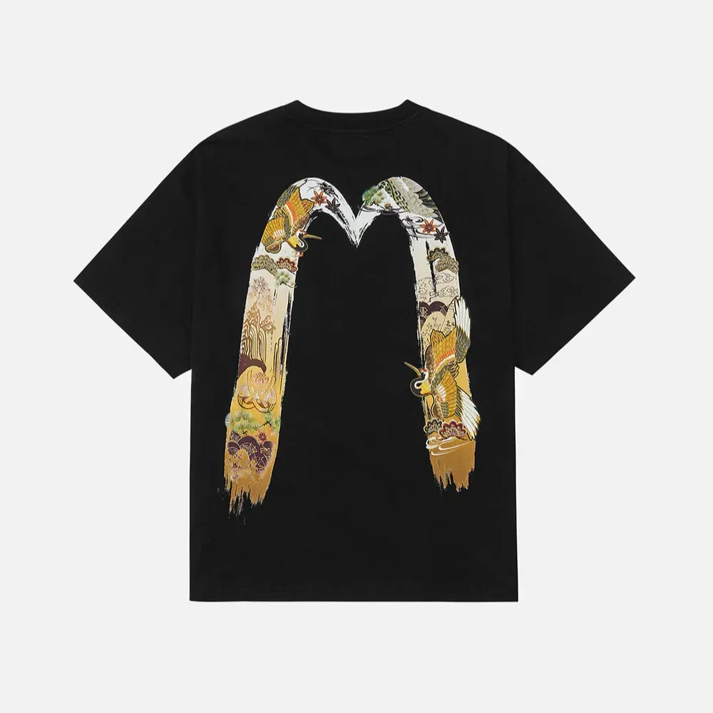 Camiseta Evisu Logo Crane Soaring Daicock Relax Fit Black - Droper
