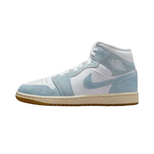 Air Jordan 1 Mid SE White Sail Light Brown Gum Worn Blue