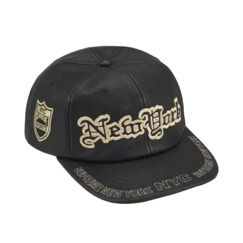 新品 Supreme New York Leather 6-Panel Cap Boné Supreme New York Leather 6-Panel Black FW25-W11 - Droper