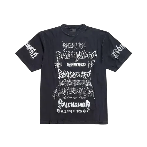Camiseta Balenciaga Multilogo Heavy Metal Black